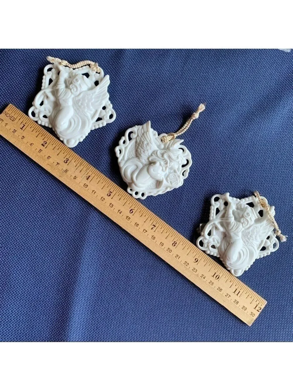 PRECIOUS MOMENTS 3-D vintage angel ornaments set/3